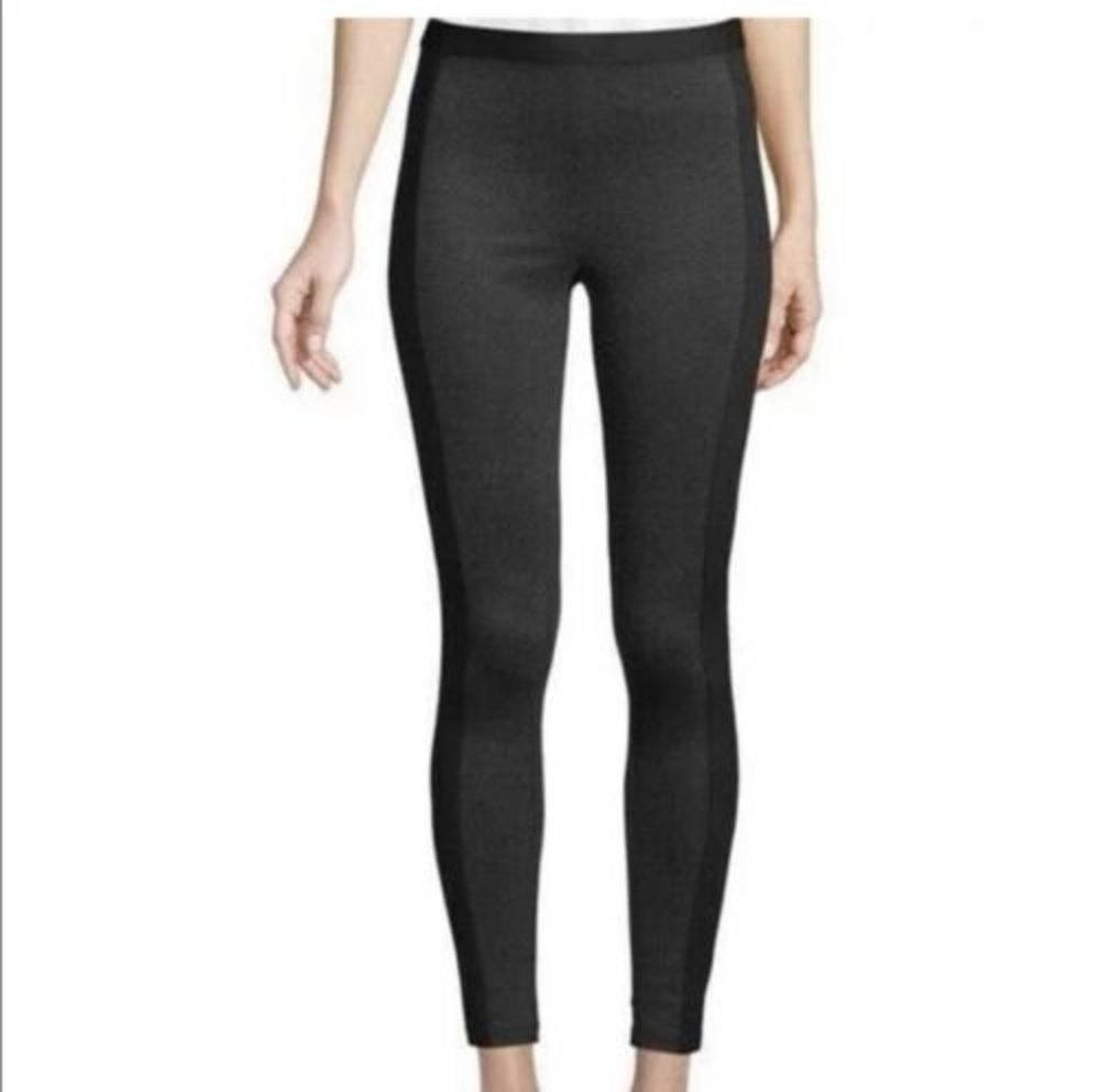 $138 BCBG  Stretch Pull-up Leggings Striped Black / Gray Combo Color Size M